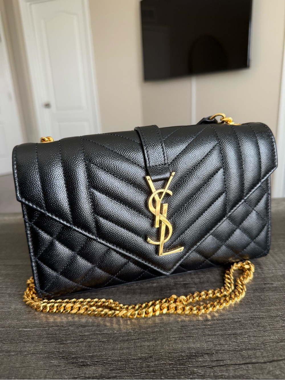 YSL Envelope Triquilt Small Shoulder Bag – Grained Leather